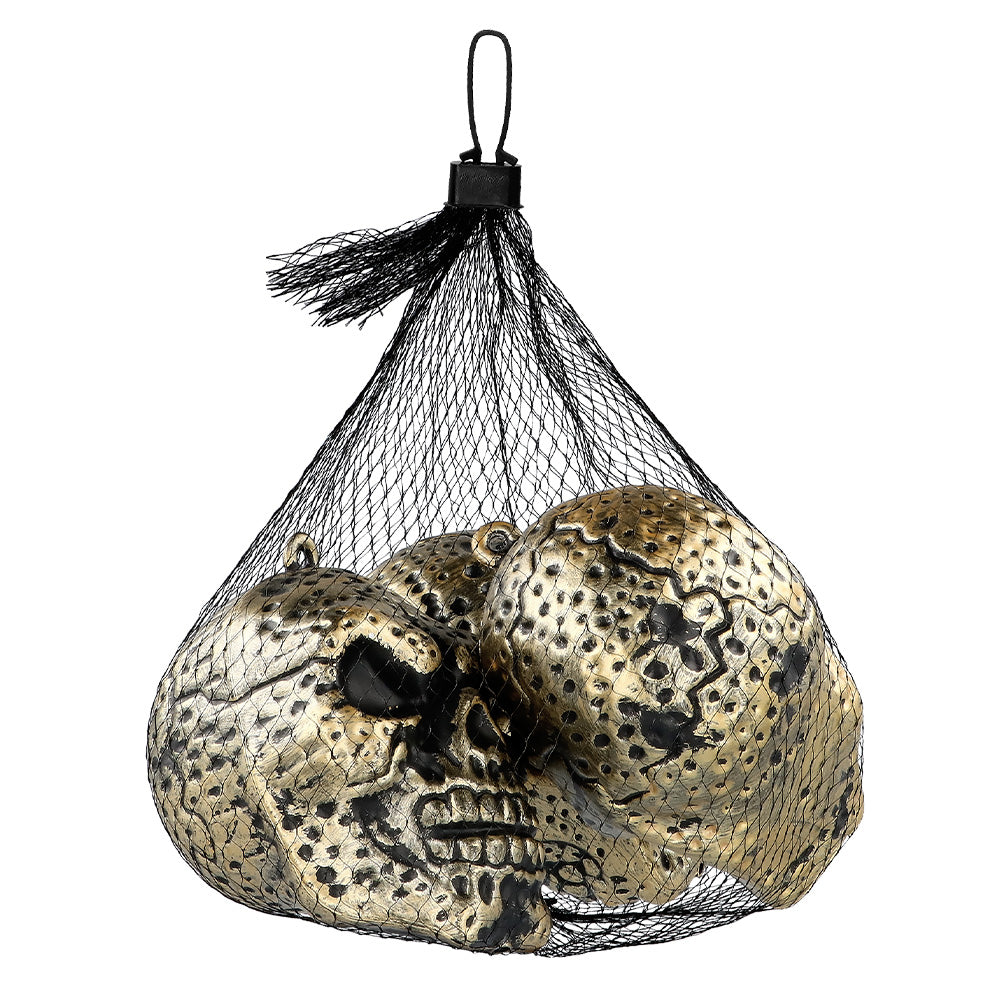 Crâne Doré Halloween 3 Pièces - Décoration Tête de Mort