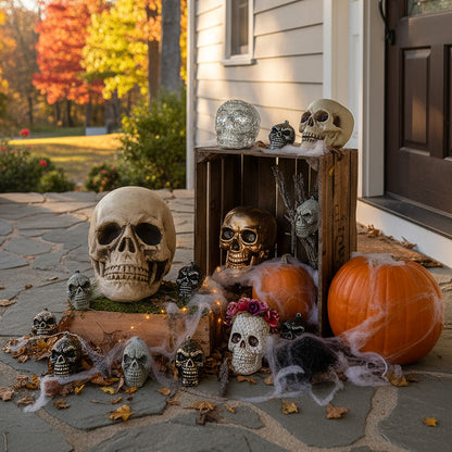 Crâne Doré Halloween 3 Pièces - Décoration Tête de Mort