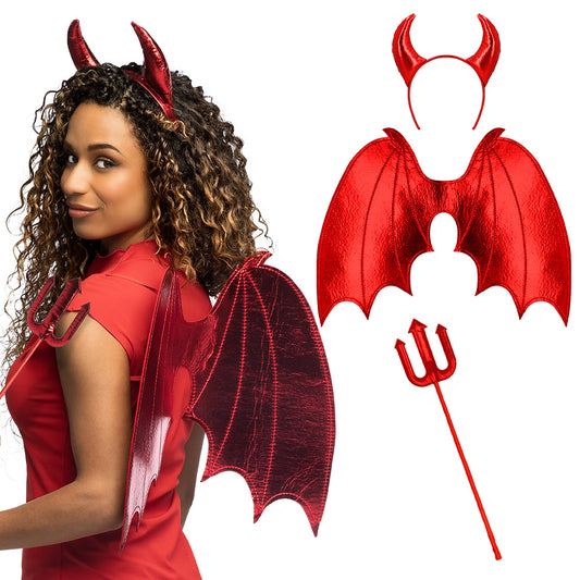 Ensemble Démon Enfant - Cornes, Ailes et Fourche Rouge