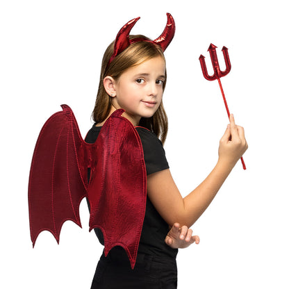 Ensemble Démon Enfant - Cornes, Ailes et Fourche Rouge