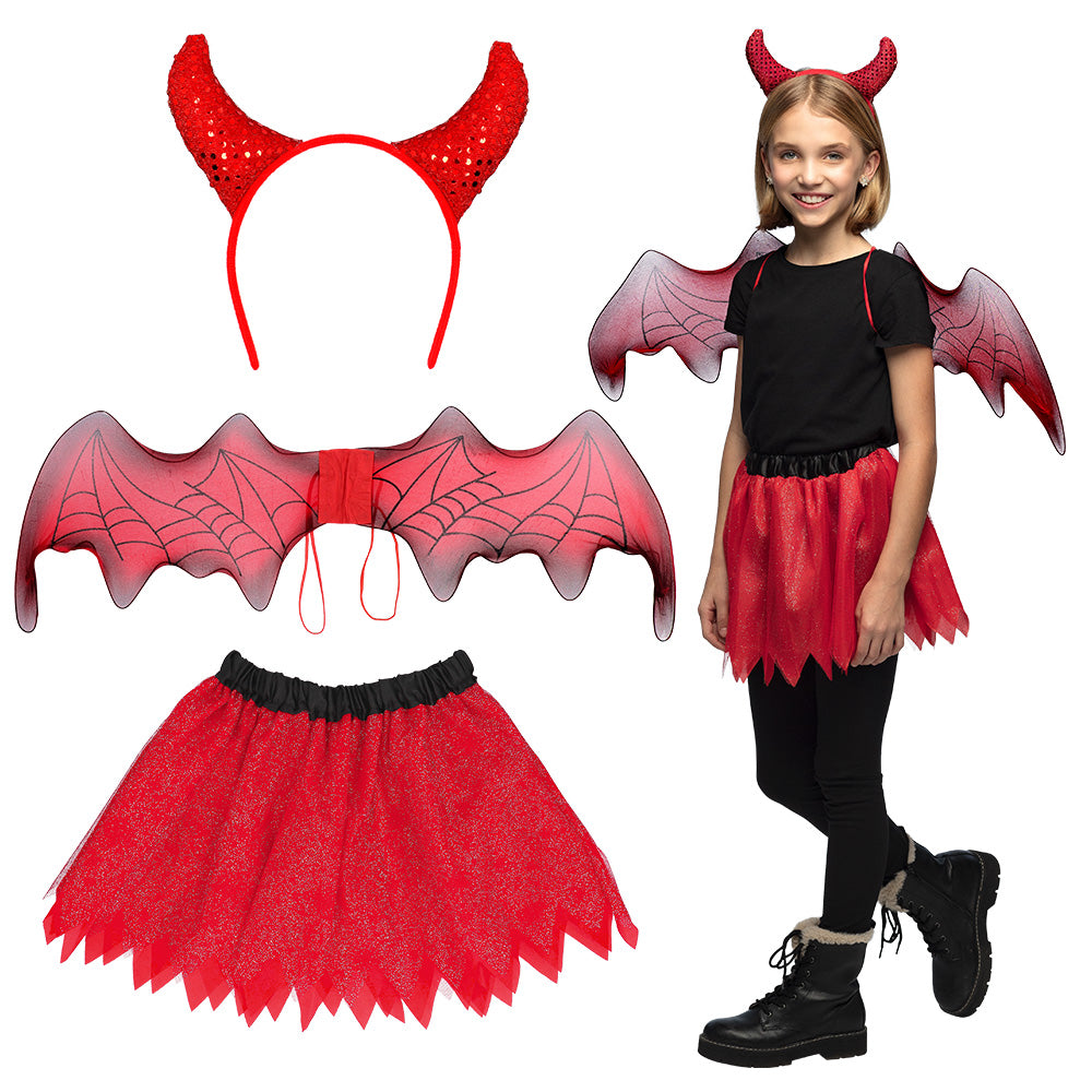 Déguisement Diable Enfant 3 pièces - Ailes, Cornes & Jupe