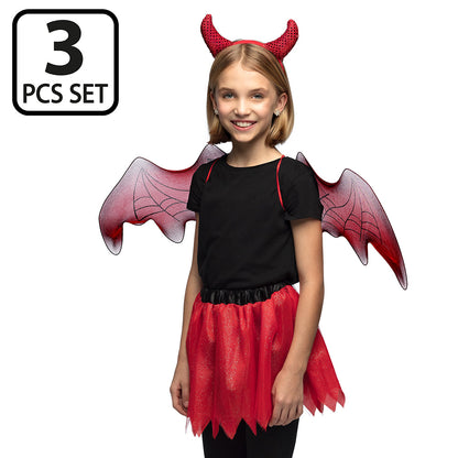 Déguisement Diable Enfant 3 pièces - Ailes, Cornes & Jupe