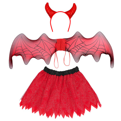 Déguisement Diable Enfant 3 pièces - Ailes, Cornes & Jupe