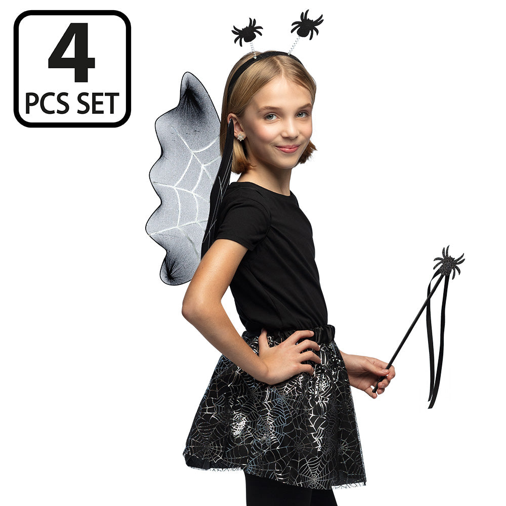 Déguisement Araignée Fille 4 Pièces : Ailes, Jupe, Serre-tête