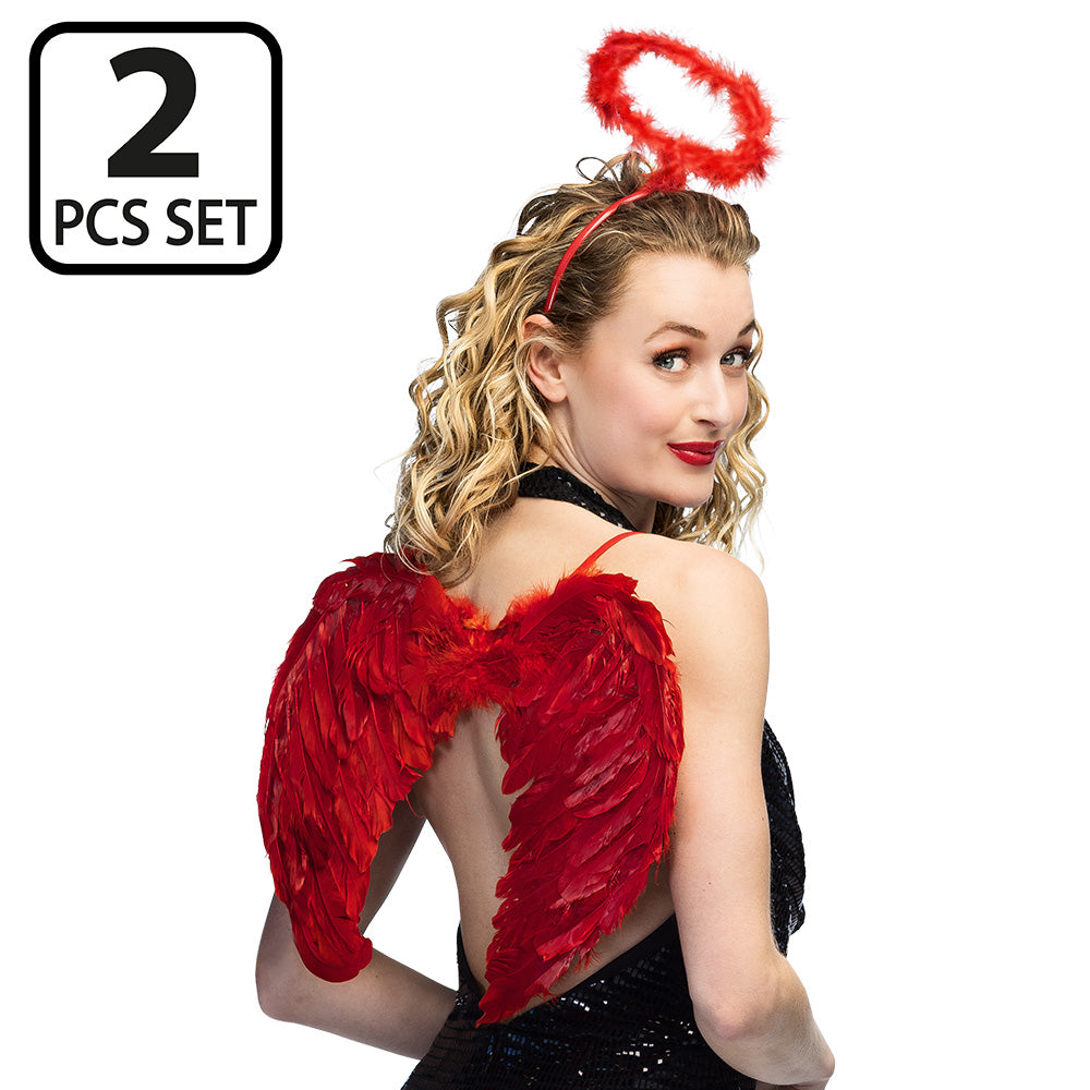 Kit Ailes d'Ange Rouge avec Auréole - Accessoire Déguisement Céleste