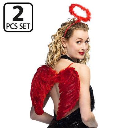 Kit Ailes d'Ange Rouge avec Auréole - Accessoire Déguisement Céleste