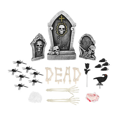 Déco Halloween Cimetière Complet - 3 Tombes + Accessoires
