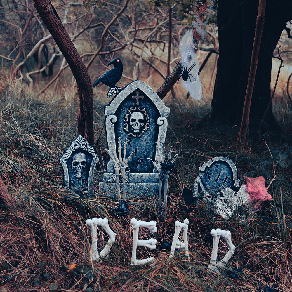 Déco Halloween Cimetière Complet - 3 Tombes + Accessoires