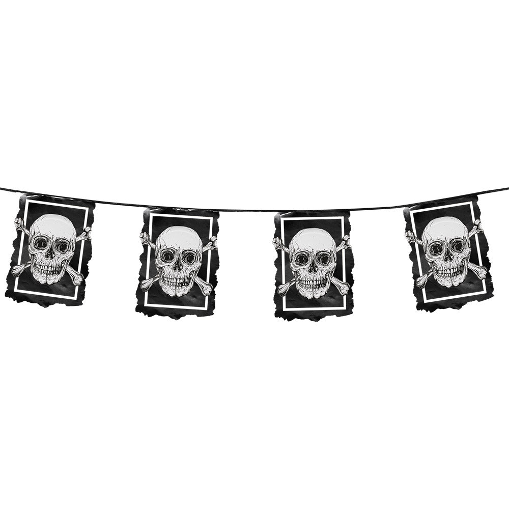 Guirlande Crâne et Os Pirate - Décoration Halloween Noir Blanc