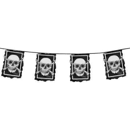 Guirlande Crâne et Os Pirate - Décoration Halloween Noir Blanc