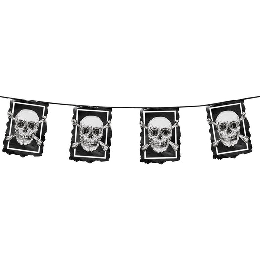 Guirlande Crâne et Os Pirate - Décoration Halloween Noir Blanc
