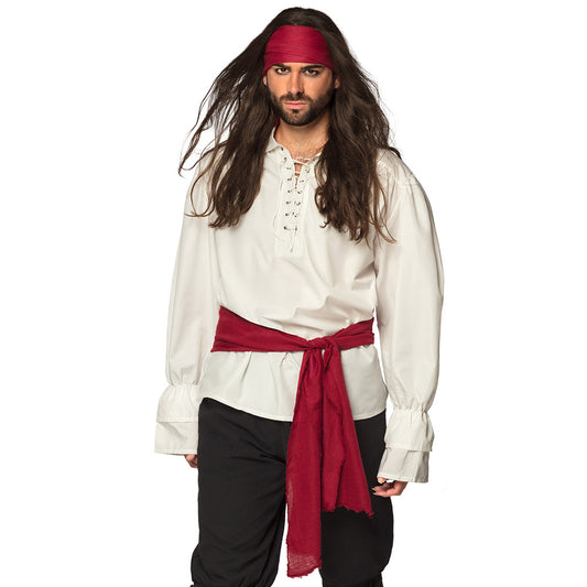 Costume Pirate Swashbuckler - Bandeau Rouge & Chemise Blanche