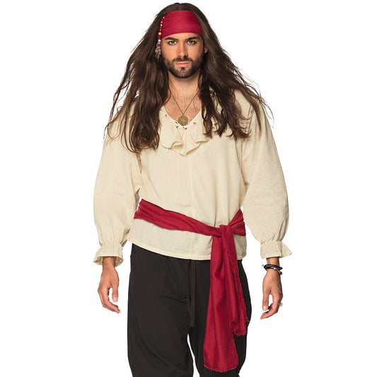Costume Pirate Swashbuckler - Bandeau Rouge & Chemise Blanche