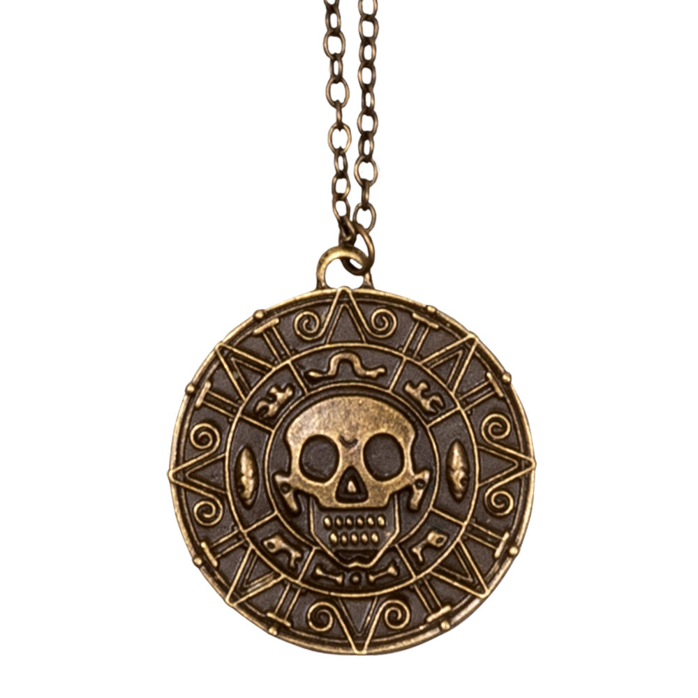 Collier Pirate Aztèque - Pendentif Crâne Doublé Chaîne