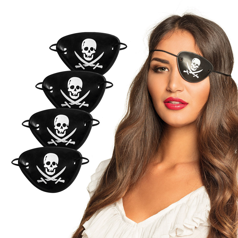 Lot de 4 Cache-œil Pirate Crâne - Accessoire Déguisement