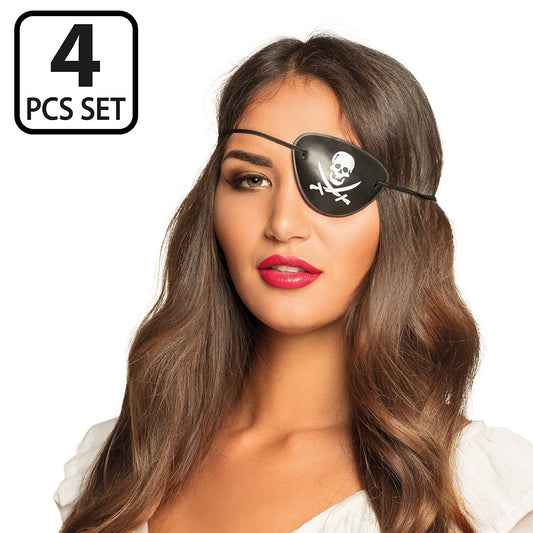Lot de 4 Cache-œil Pirate Crâne - Accessoire Déguisement