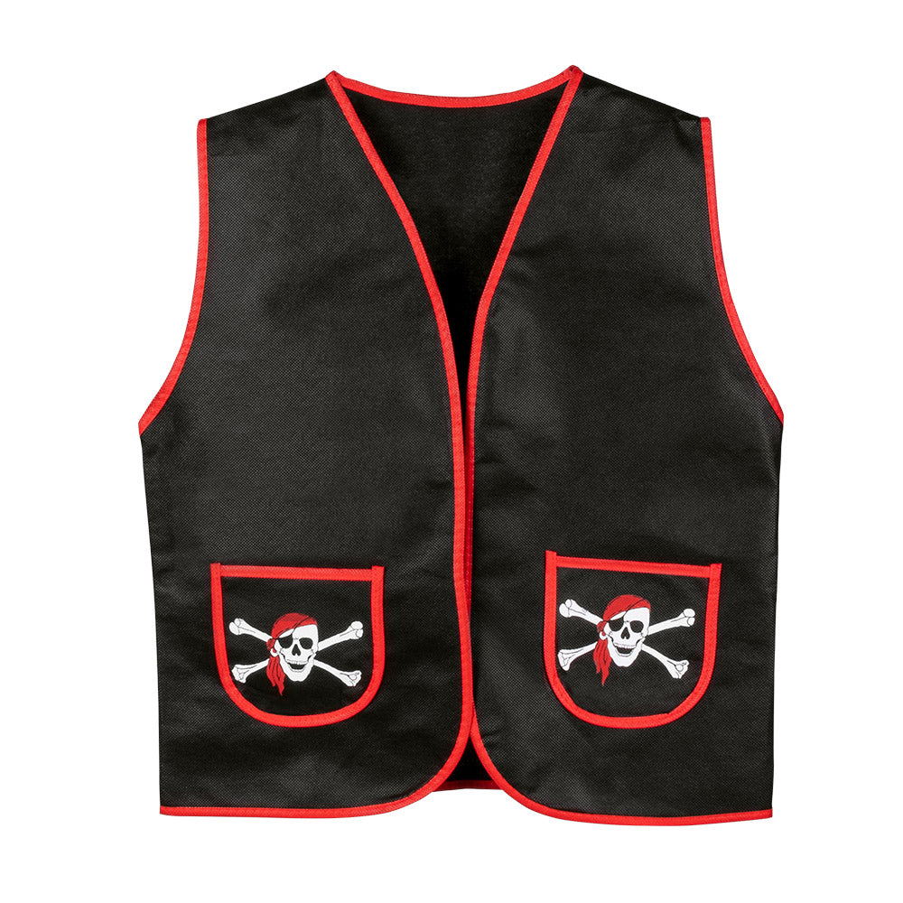Gilet Pirate Enfant Noir et Rouge avec Poches Skull