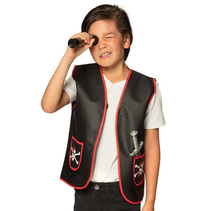 Gilet Pirate Enfant Noir et Rouge avec Poches Skull