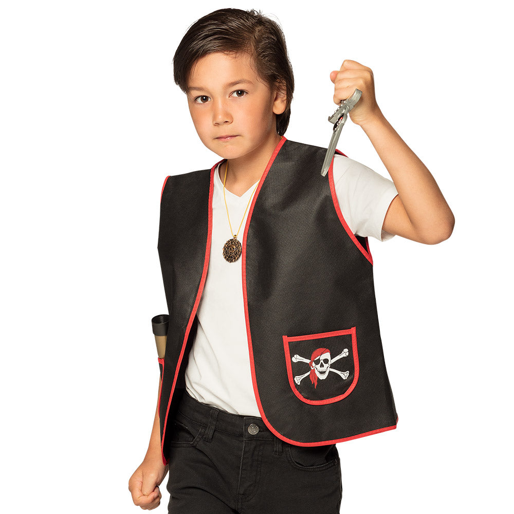 Gilet Pirate Enfant Noir et Rouge avec Poches Skull