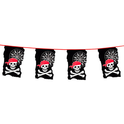 Guirlande Pirate Crâne Bandana Rouge 4 Fanions 35cm