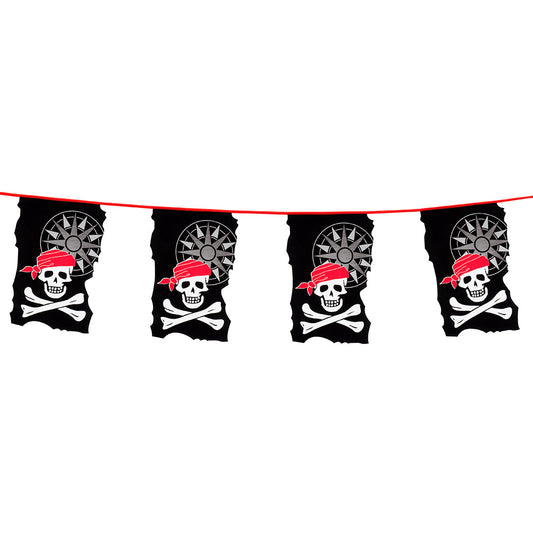 Guirlande Pirate Crâne Bandana Rouge 4 Fanions 35cm
