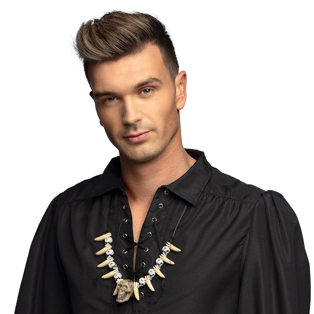 Collier Crâne avec Pics et Têtes de Mort - Accessoire Halloween Gothique