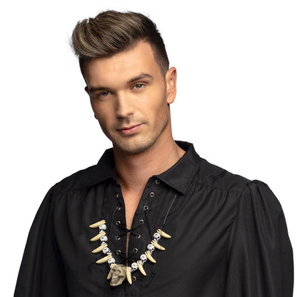 Collier Crâne avec Pics et Têtes de Mort - Accessoire Halloween Gothique