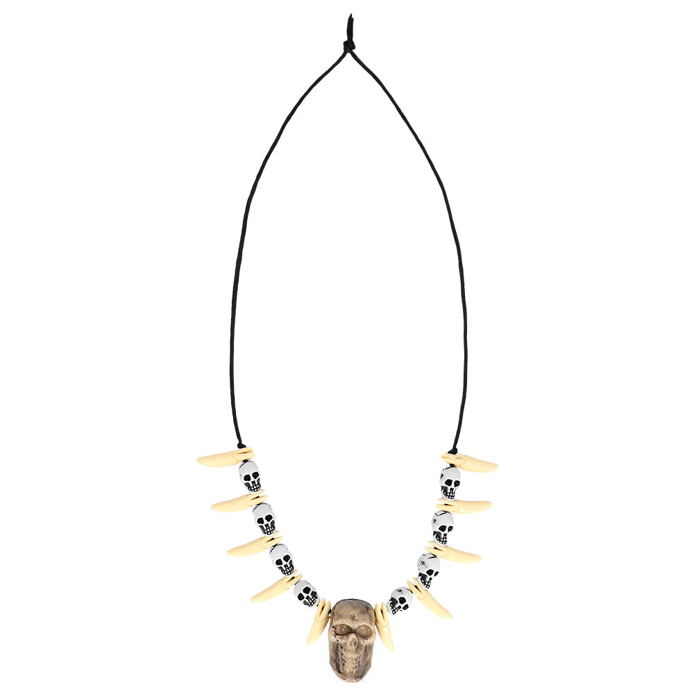 Collier Crâne avec Pics et Têtes de Mort - Accessoire Halloween Gothique