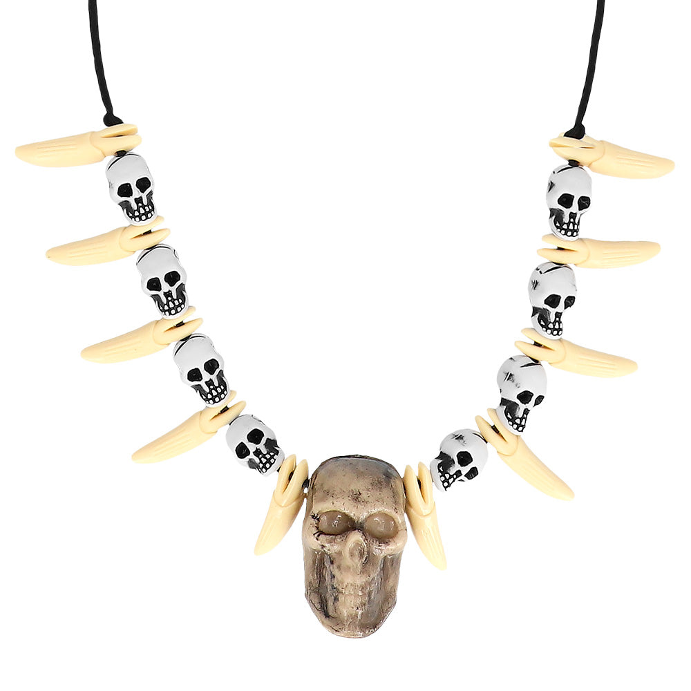 Collier Crâne avec Pics et Têtes de Mort - Accessoire Halloween Gothique