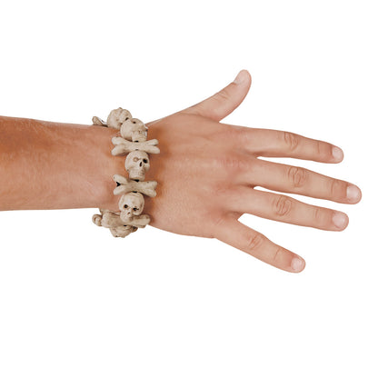 Bracelet Crânes et Os en Résine - Accessoire Halloween Gothique