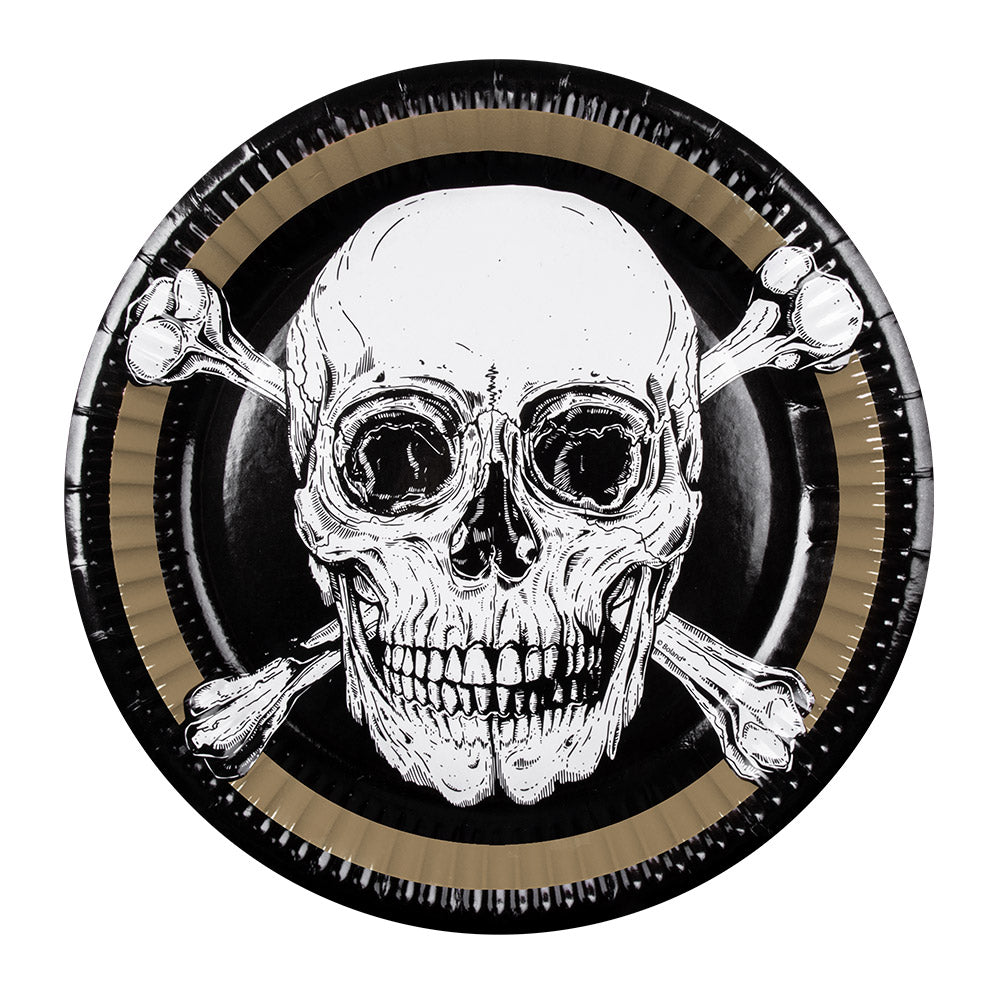 Assiettes Crâne et Os Pirate - Ø 23 cm - Lot de 8