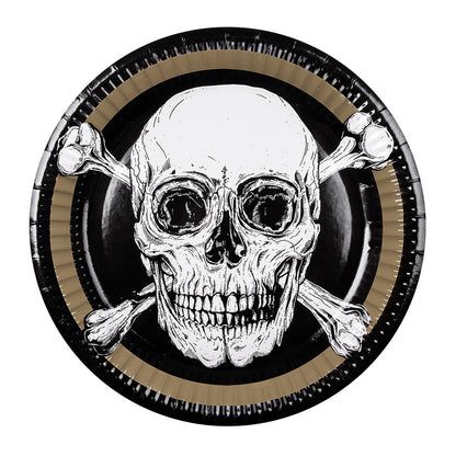 Assiettes Crâne et Os Pirate - Ø 23 cm - Lot de 8