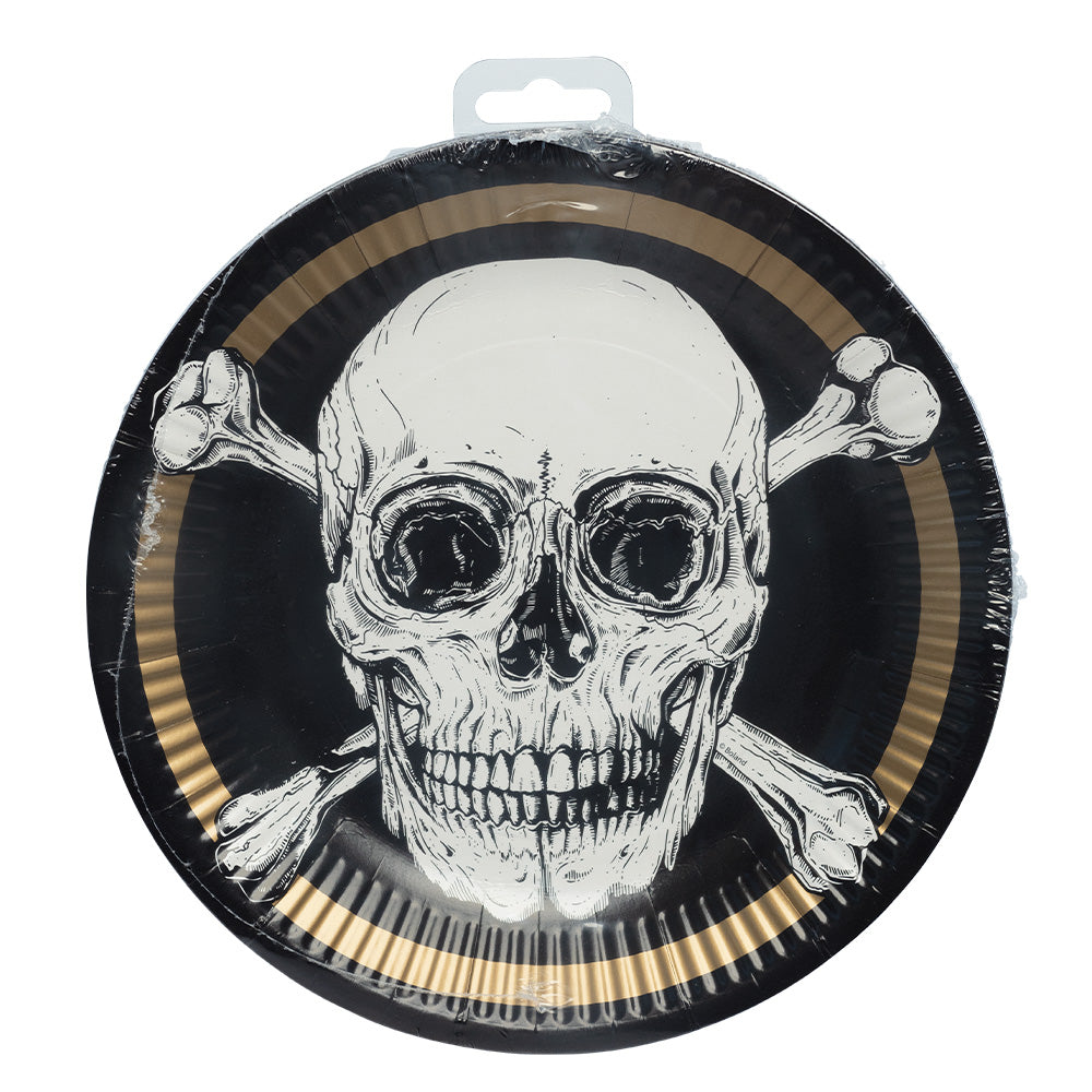 Assiettes Crâne et Os Pirate - Ø 23 cm - Lot de 8