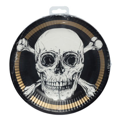Assiettes Crâne et Os Pirate - Ø 23 cm - Lot de 8