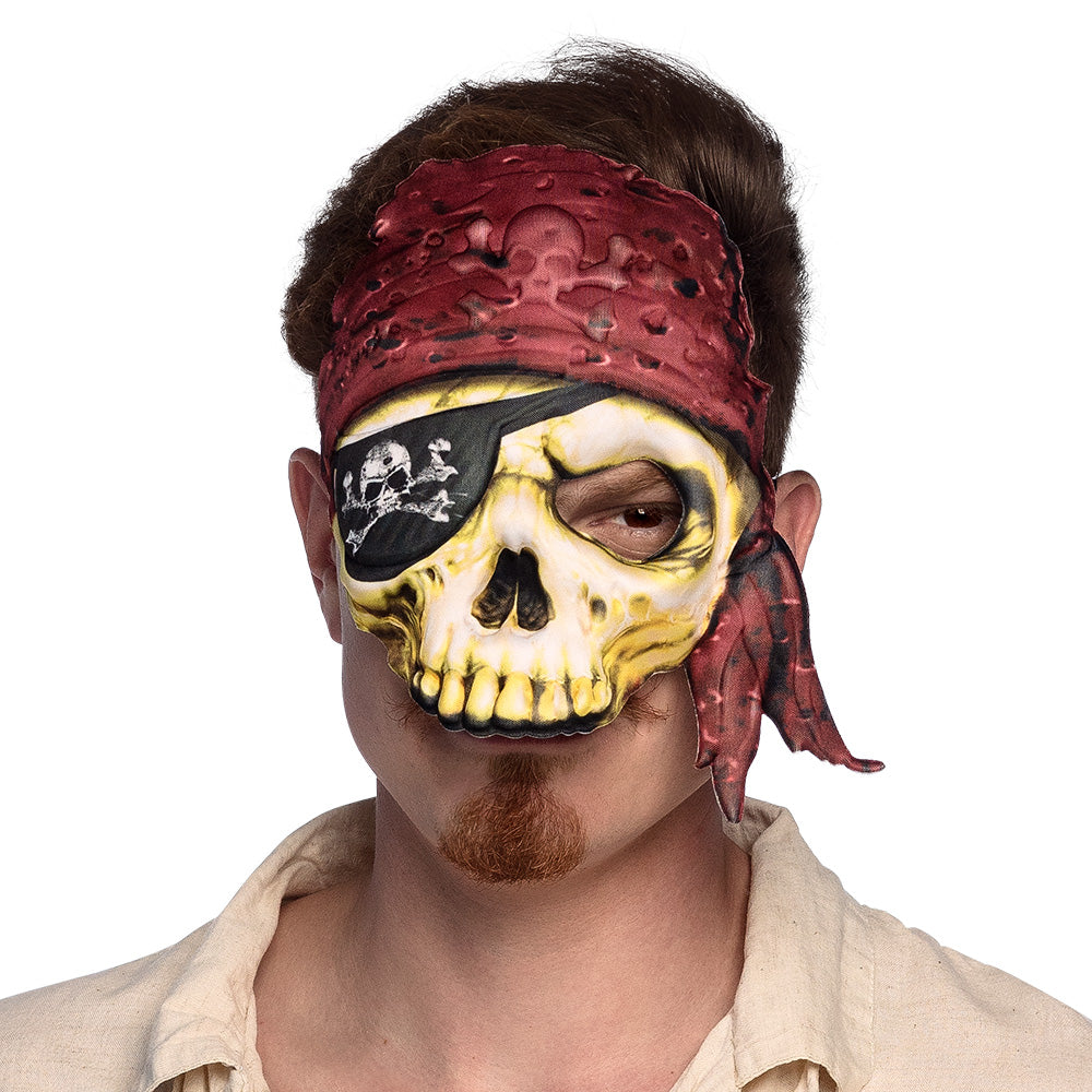 Masque Pirate Crâne Jaune avec Bandana Rouge - Halloween