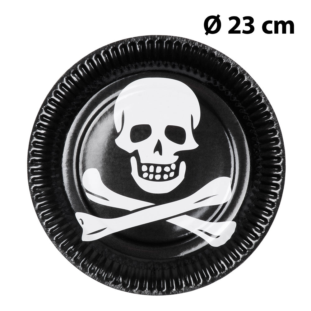 Assiettes Crâne et Tibias Pirate - 23 cm Noires