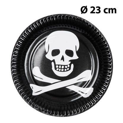 Assiettes Crâne et Tibias Pirate - 23 cm Noires