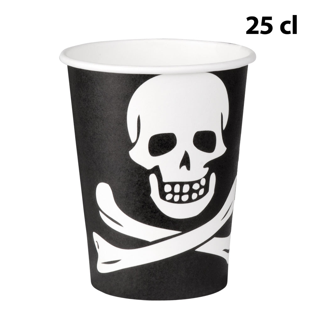 Gobelets Pirate Crâne et Os 25 cl - 8 Verres Halloween