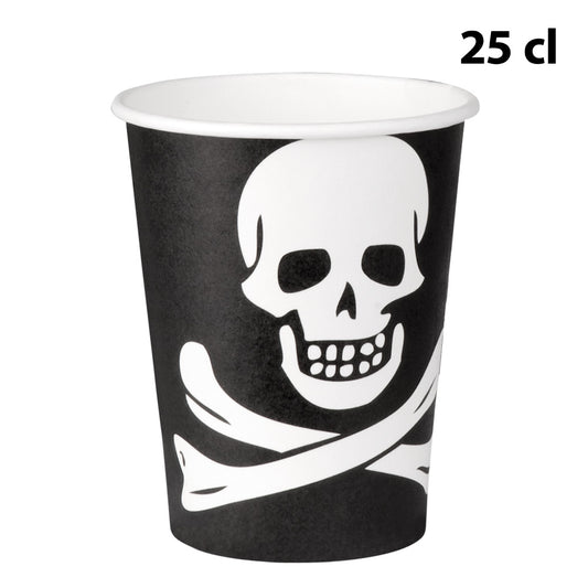 Gobelets Pirate Crâne et Os 25 cl - 8 Verres Halloween