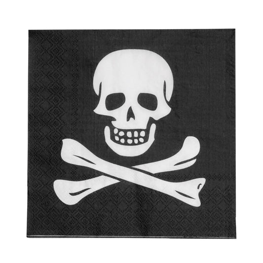 Serviettes Pirate Crâne et Tibias - 16,5 x 16,5 cm