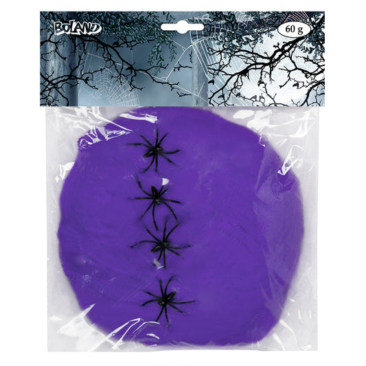 Toile d'Araignée Violette 60g avec Araignées Noires