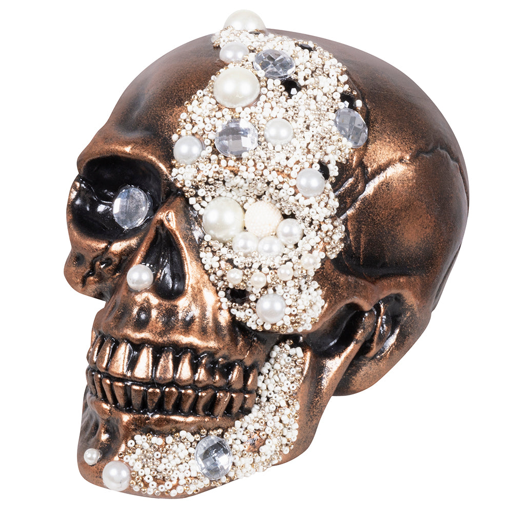 Crâne Décoratif Luxe Perles et Cristaux - Accessoire Halloween