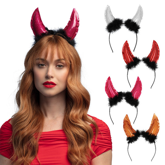Cornes Diable Glitter avec Cheveux - 5 Coloris Disponibles