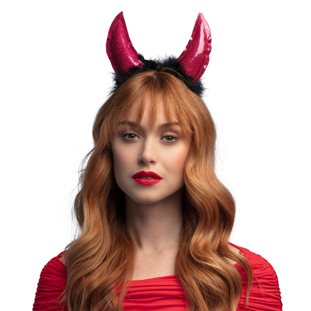 Cornes Diable Glitter avec Cheveux - 5 Coloris Disponibles