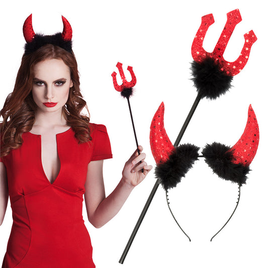 Cornes de Diable Rouge Paillettes - Accessoire Déguisement Halloween