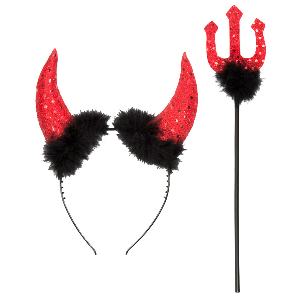 Cornes de Diable Rouge Paillettes - Accessoire Déguisement Halloween