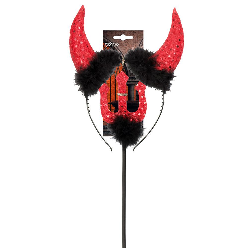 Cornes de Diable Rouge Paillettes - Accessoire Déguisement Halloween