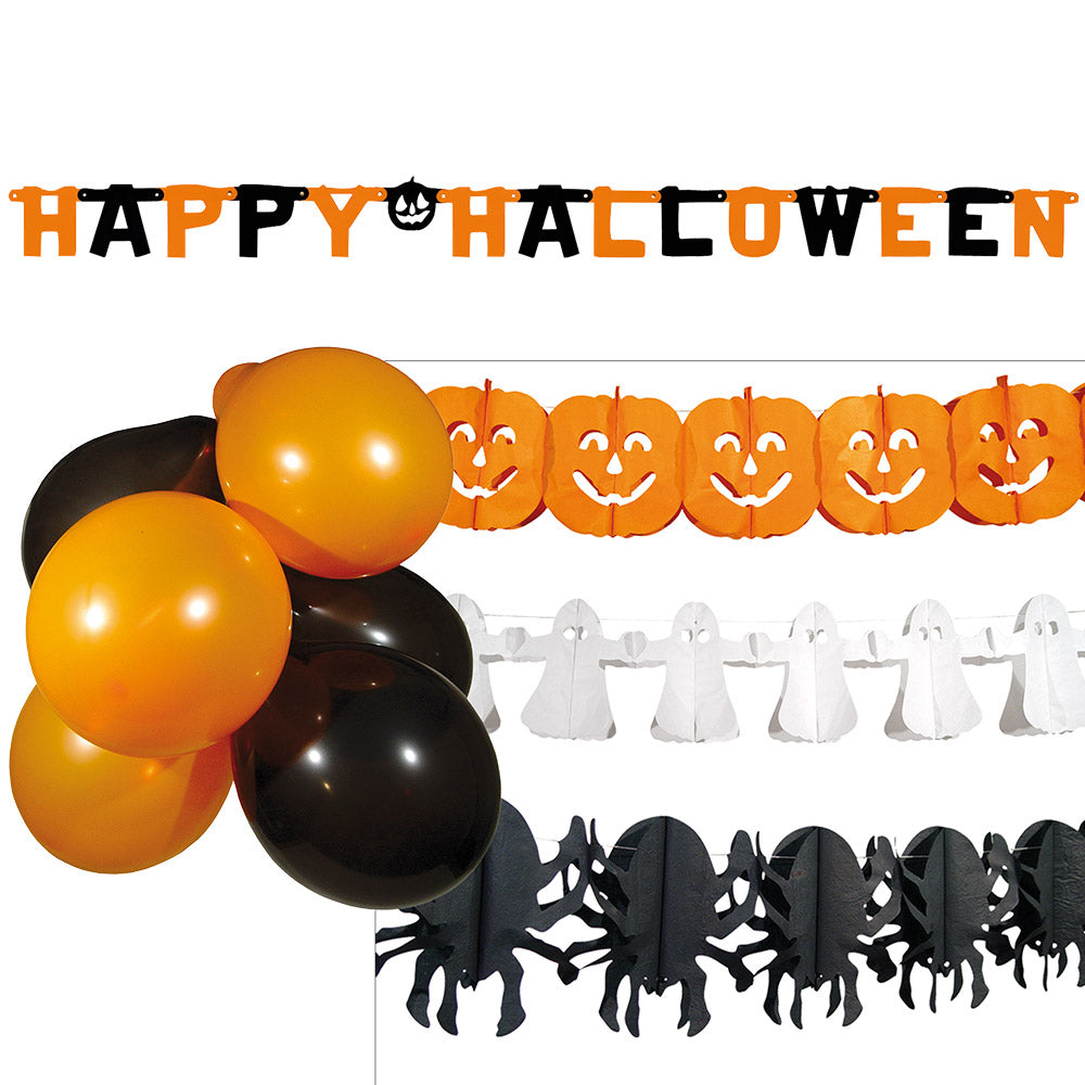 Guirlande Halloween Complète - Ballons, Citrouilles, Fantômes et Chauves-Souris