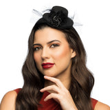 Bibi Noir Élégant avec Rose et Voilette - Accessoire Chic