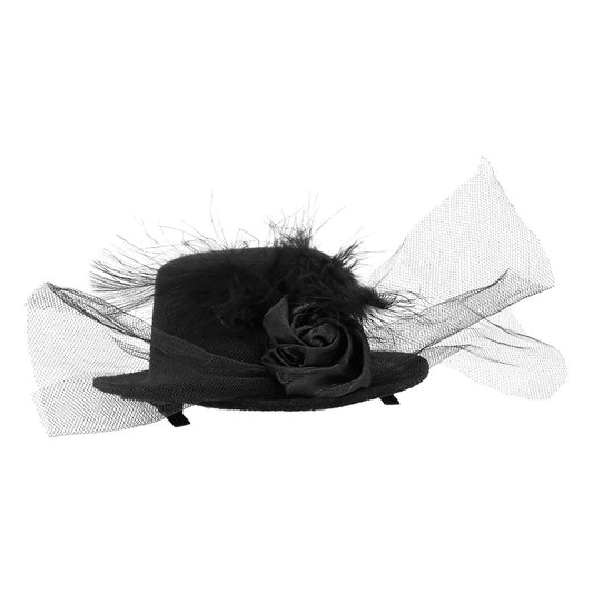 Bibi Noir Élégant avec Rose et Voilette - Accessoire Chic